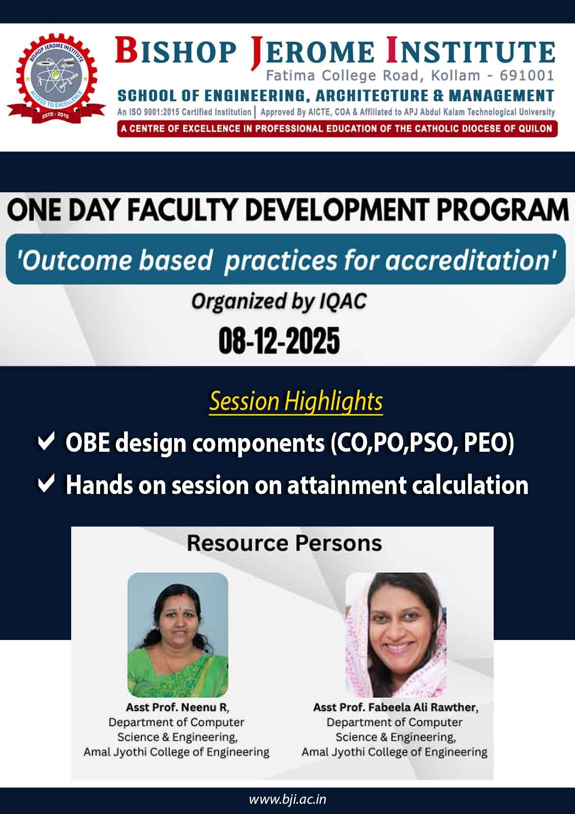 One Day FDP-Outcome based practices for accreditation - Organized by IQAC