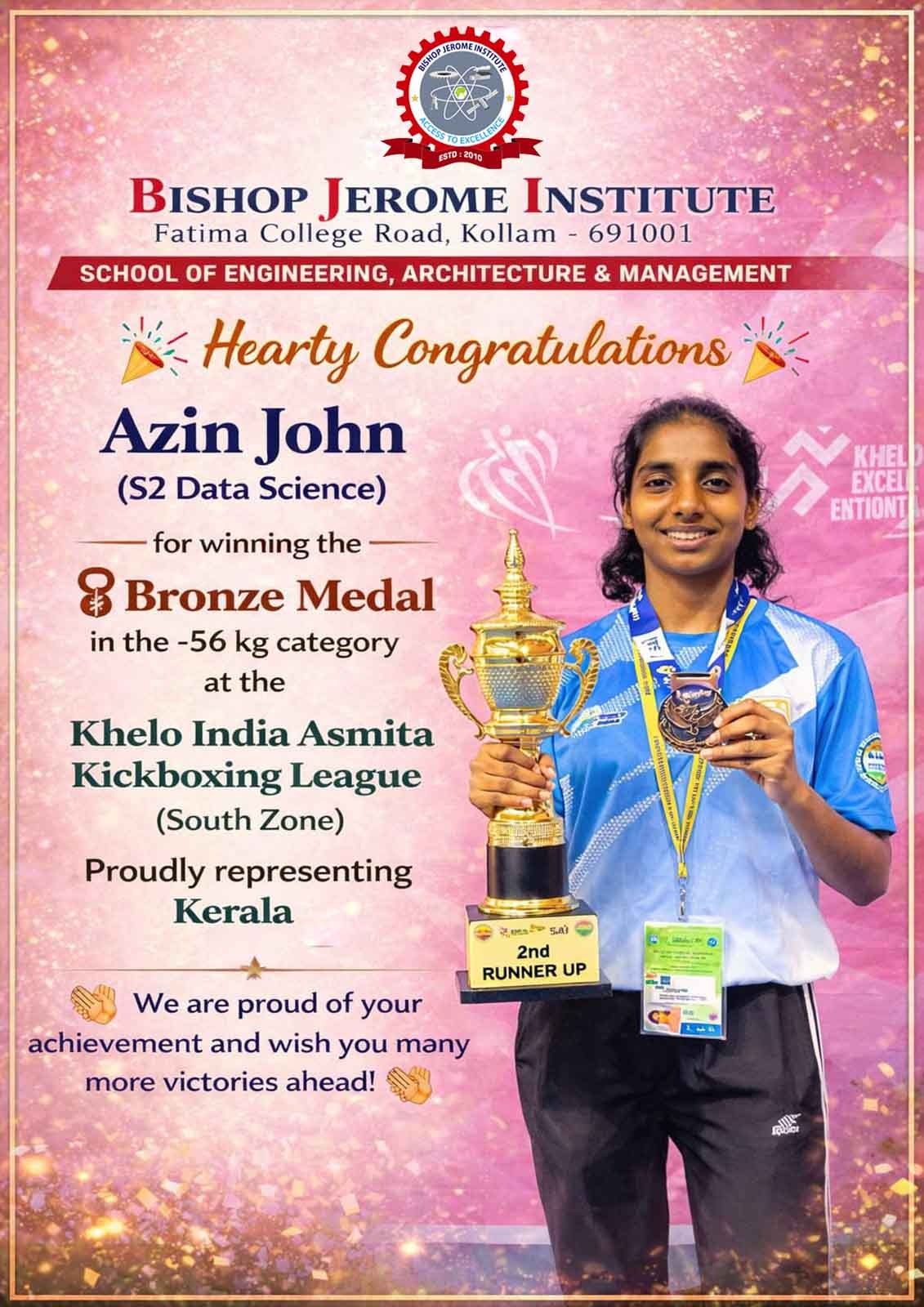 BJI Student Clinches Bronze in Khelo India Asmita Kickboxing League