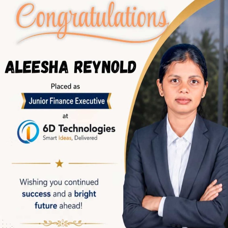 Placement Success: School of Management Student Aleesha Reynold Placed at 6D Technologies